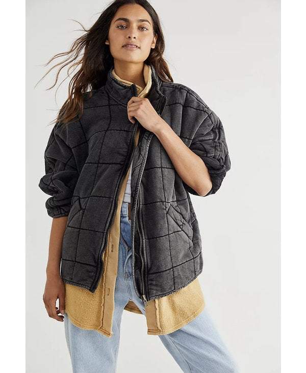 DOLMAN QUILTED KNIT JACKET - BLACK